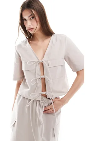 ASOS Tie front crop shirt in off