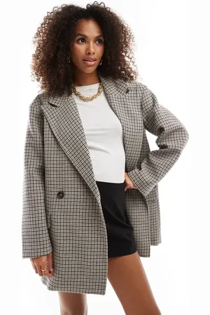Bershka Boxy oversized tailored coat in check