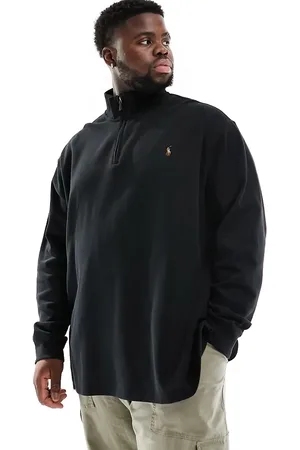 Ralph Lauren Big & Tall icon logo double knit jacquard half zip sweatshirt in