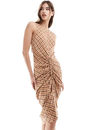 ASOS Sleeveless maxi dress with drawstring in plaid