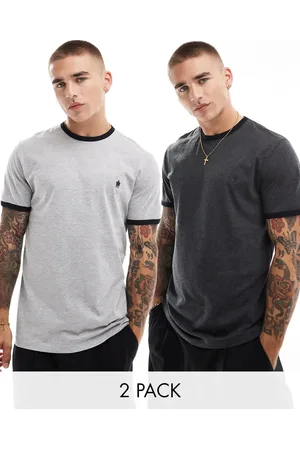 French Connection French Connection 2 pack ringer t-shirt in charcoal and light gray