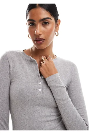 ASOS Seamless sculpting henley long sleeve top in heather
