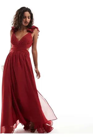 EVER NEW Ruffle shoulder maxi dress in deep