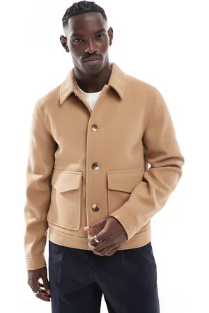 ASOS Wool look harrington jacket with pockets in camel