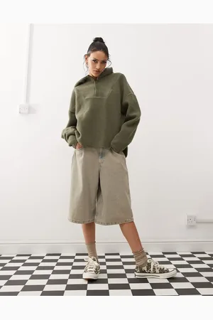 Noisy May 1/4 zip fleece sweat in khaki