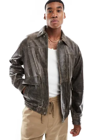 ASOS Premium oversized real leather washed bomber jacket in