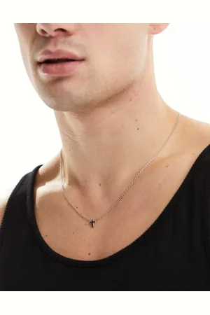 FADED FUTURE Minimal cross pendant necklace with black crystals in