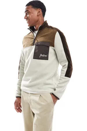 ASOS Oversized half zip fleece sweatshirt with color block in beige
