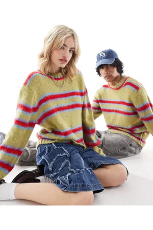 COLLUSION Unisex brushed stripe crew neck sweater in