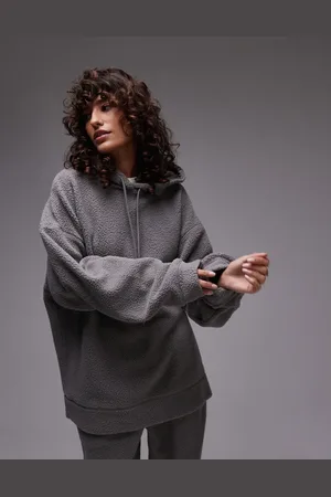 Topshop Oversized borg hoodie in slate - part of a set