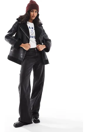 Stradivarius Oversized borg lined aviator jacket in
