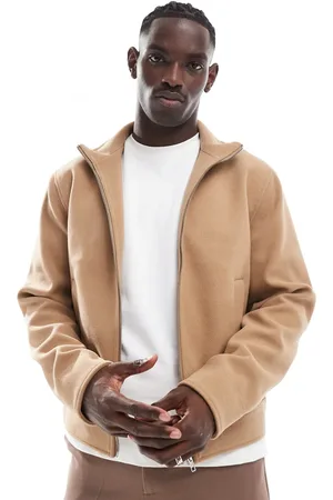 ASOS Wool look harrington jacket with funnel neck in camel