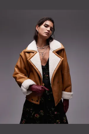 Topshop Shearling jacket in tan