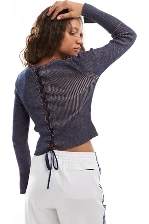 Monki Long sleeve knit twist yarn top in