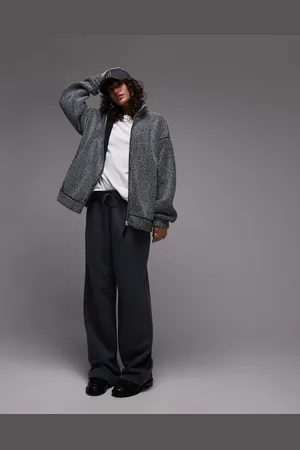 Topshop Borg funnel neck zip thru fleece in salt and pepper
