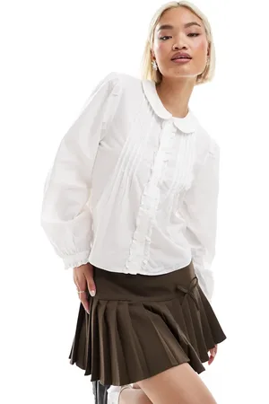 Monki Long sleeve ruffle collared shirt blouse in