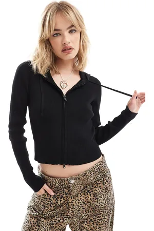 Monki Knit hoodie zip-up cardigan in
