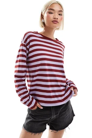 Monki Long sleeve top in red and purple stripe