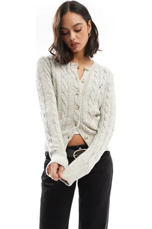 Ralph Lauren Icon logo cotton cable knit cardigan in cream