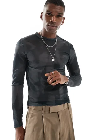 ASOS Muscle fit long sleeve t-shirt in printed mesh