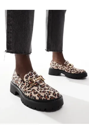 London Rebel Perdy metal trim chunky loafers in leopard