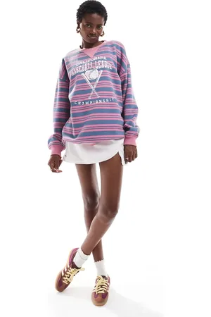 Daisy Street Oversized sweatshirt in stripe with baseball graphic