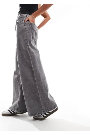 Monki Wide baggy denim pants in washed gray