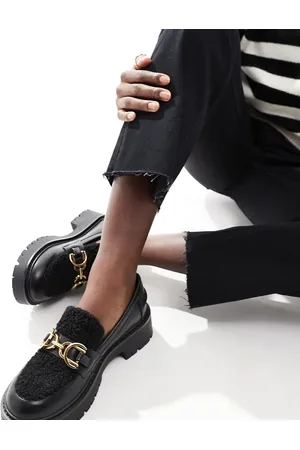 London Rebel London Rebel Roxy wide fit chunky loafers with teddy faux fur in