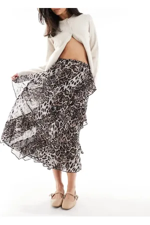 ASOS Chiffon ruffle midi skirt in animal print