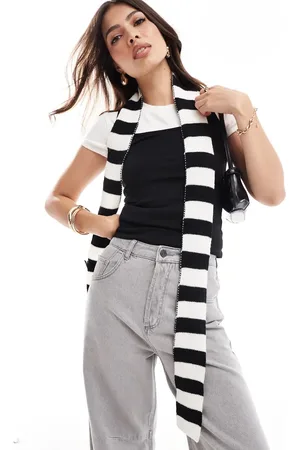 Glamorous Knitted skinny scarf in black and white stripe