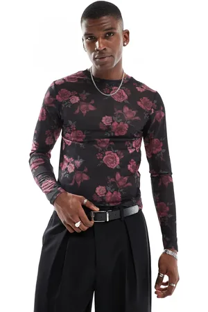 ASOS Muscle fit long sleeve t-shirt in printed mesh