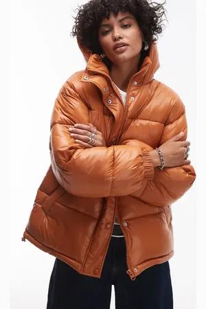 Topshop Hooded mid puffer jacket in burnt