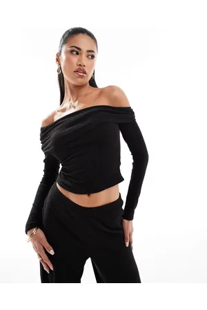 Kaiia Soft ribbed bardot long sleeve top in - part of a set