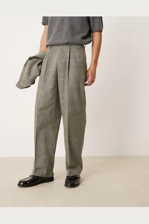 ASOS High waist wide leg front pleat suit pants in tweed