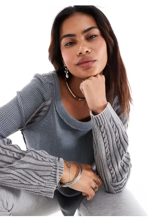 Free People Cable knit detail slouchy sweater in light