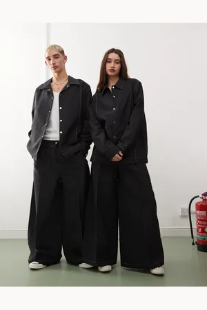 Reclaimed Unisex pants in nylon with white contrast stitch