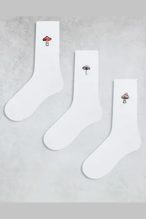 ASOS 3-pack socks with mushroom embroidery in white