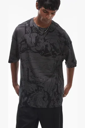 Topman Premium heavyweight extreme oversized fit t-shirt with front and back medieval scene print in washed