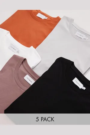 Topman 5-pack regular T-shirts in black, white, light gray, rust and mink