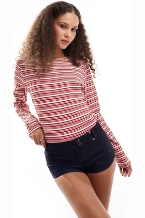 Motel Haruka long sleeve striped fitted top in and white