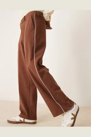 ASOS Smart wide leg pants with side piping in brown