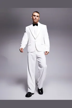 ASOS Wide fit tuxedo pants in cream