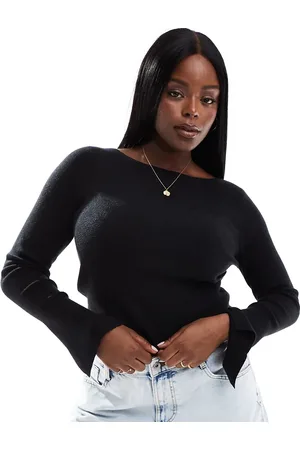 COLLUSION Plus ribbed slash neck fine gauge sweater in