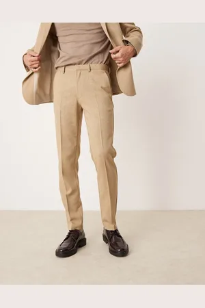ASOS Wedding slim wool mix suit pants in beige basketweave texture