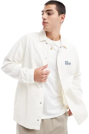 Only & Sons Relaxed fit corduroy overshirt with 5th Ave embroidery in cream