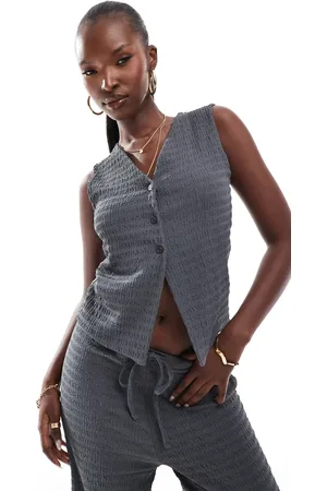 Kaiia Textured vest in slate - part of a set