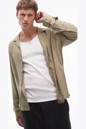 Topman Long sleeve viscose shirt in khaki