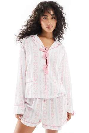 ASOS Tie front pajama shirt and short set in bow print