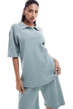 ASOS Weekend Collective waffle oversized polo shirt in - part of a set