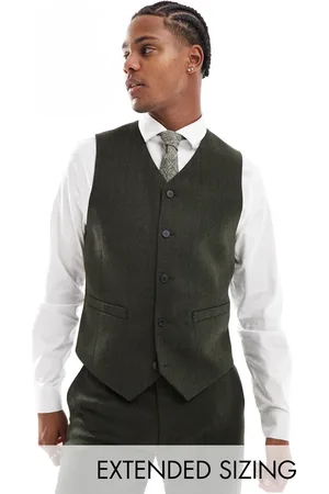 ASOS Skinny suit vest in wool blend olive herringbone